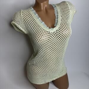 Rare Seafoam Mesh Net Top Mermaid Fairycore Whimsical Sheer Ruffle Y2K S Glitter